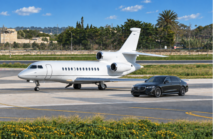 Jet privé et Mercedes Monaco Royal Limousines